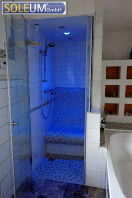 Dusche mit Duschsitz und Farblicht